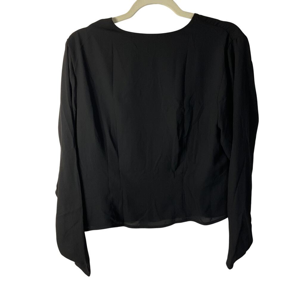 Banana Republic Black V-Neck Pleated Waist Long Sleeve Blouse - Size 14 - Picture 3 of 7